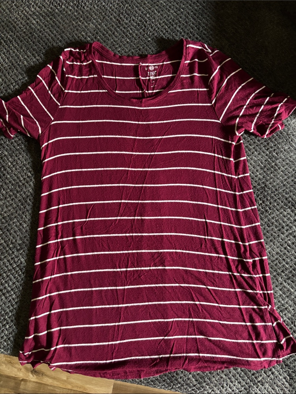 SO Burgundy and White Striped V-Neck Short Sleeve Tee